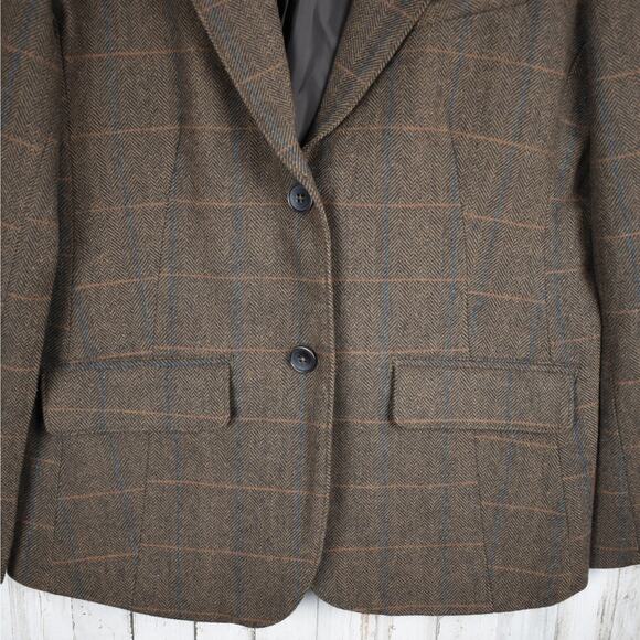 Eddie Bauer herringbone plaid brown wool button blazer jacket women's size 10/12 - Picture 3 of 10